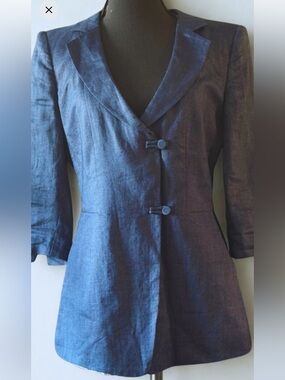 Armani Collezioni Lapis Blue Linen Blazer With Rayon Shell